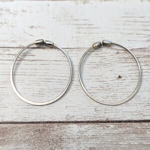 Vintage Pressure Hoop Earrings Large Silver Tone - Fair Condition